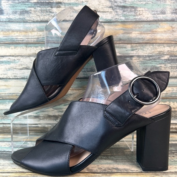 Franco Sarto Gabbey Slingback Sandals Womens 11M Black Leather Open Toe Dress - Picture 2 of 10